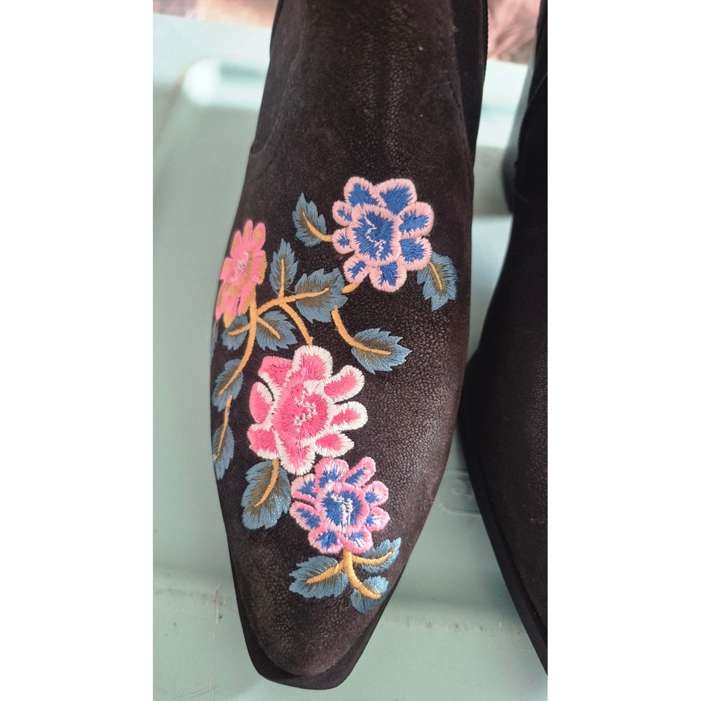 Pioneer Woman Cowgirl Garden Boots Black Floral Embroidered Western Booties 9W - Picture 5 of 13